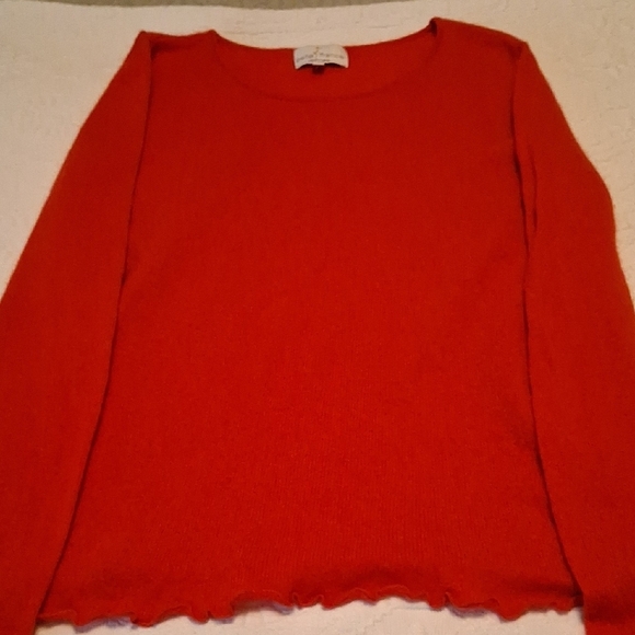Belle France Red Cashmere Crew Neck Sweater Size XL - Picture 4 of 10